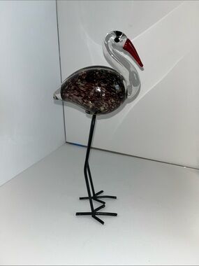 Hand-Blown Glass Heron Accent Sculpture - Brown and Clear